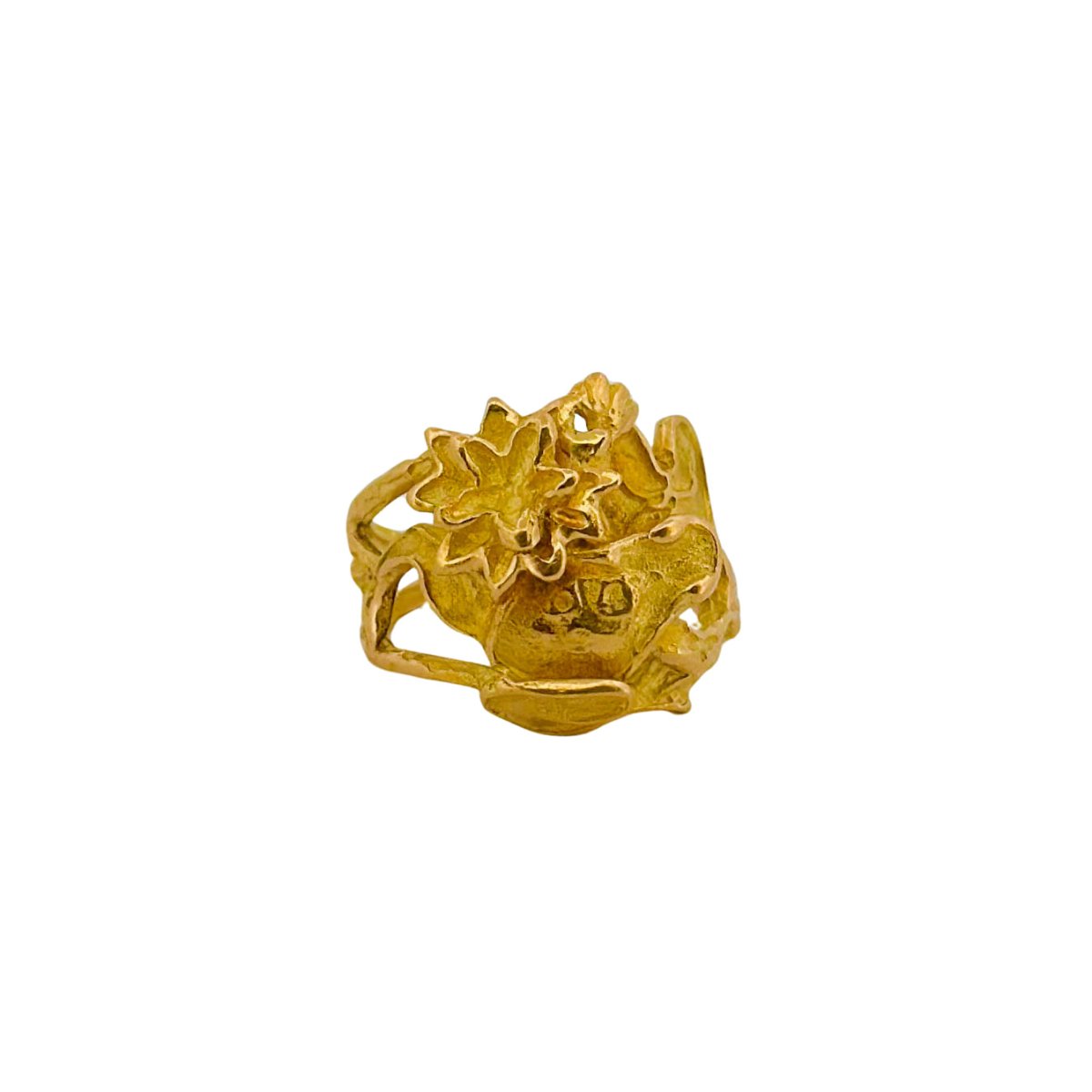 Bague Bandeau Emmanuelle Ricard en or jaune à décor floral - Castafiore