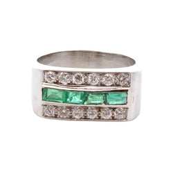 Bague Bandeau en or blanc, émeraudes et diamants - Castafiore