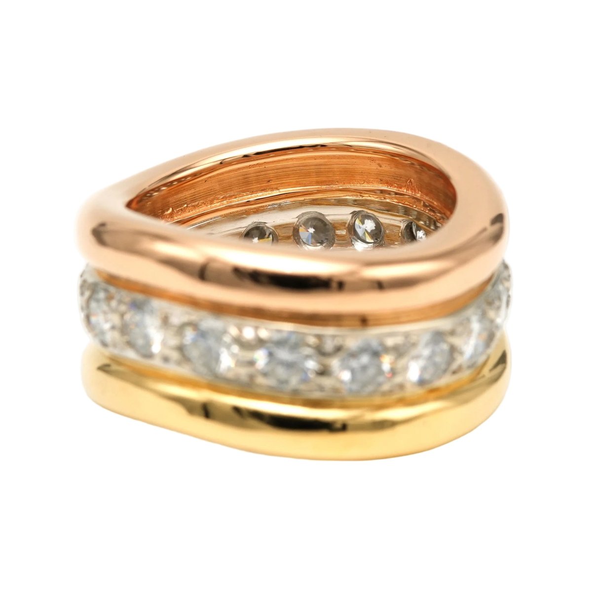Bague Bandeau en or blanc, or jaune, or rose et diamants - Castafiore