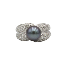 Bague Bandeau en or blanc , perle et diamants - Castafiore