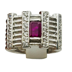 Bague Bandeau en or blanc, rubis et diamants - Castafiore