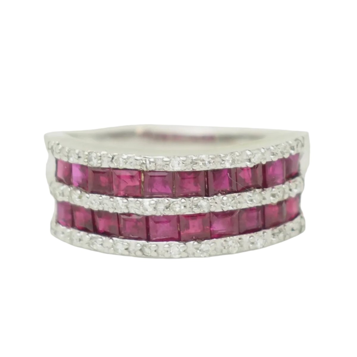 Bague Bandeau en or blanc, rubis et diamants - Castafiore