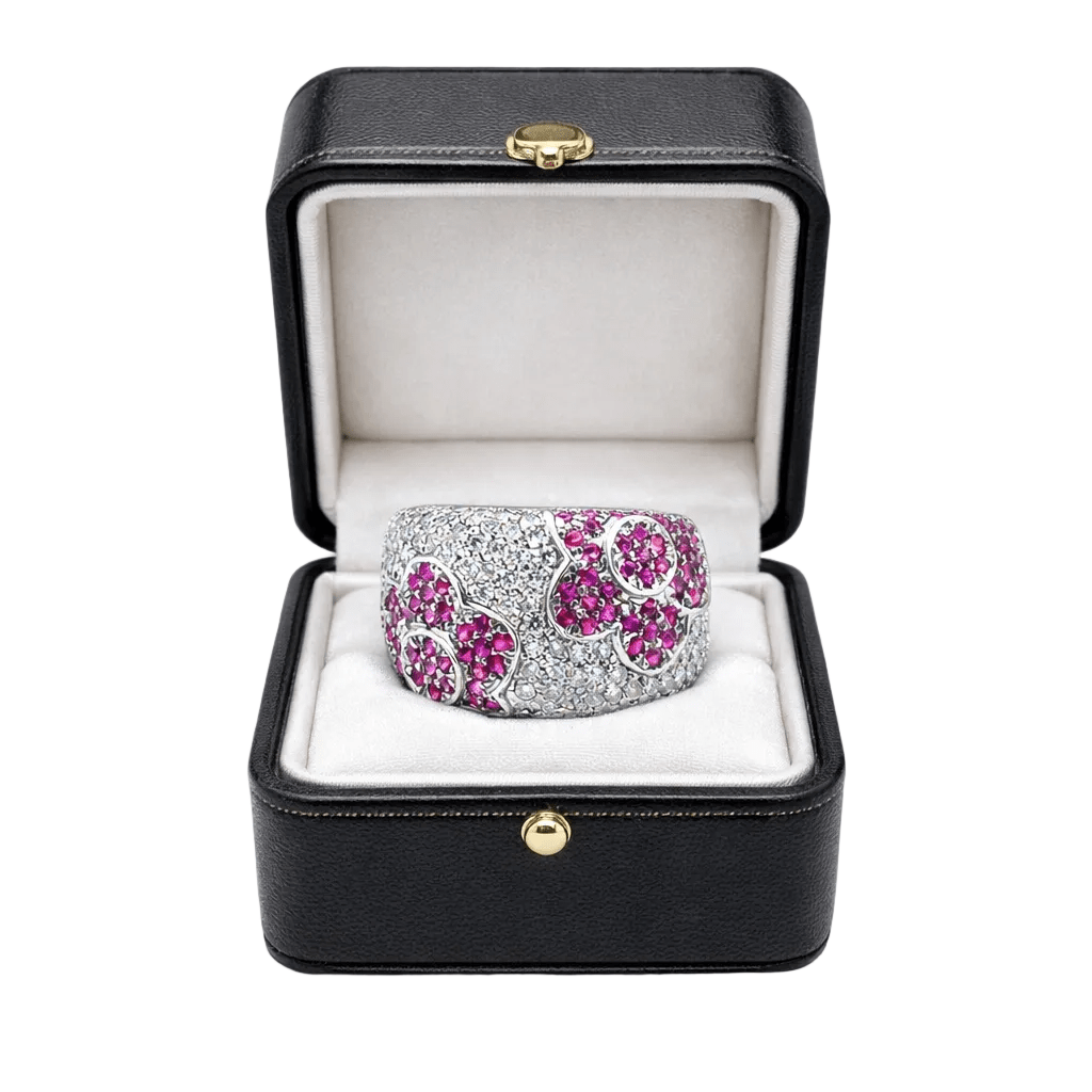 Bague Bandeau en or blanc, rubis et diamants - Castafiore