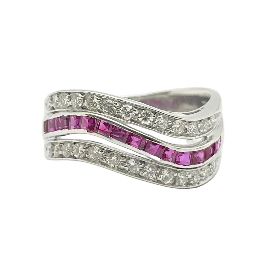 Bague Bandeau en or blanc, rubis et diamants - Castafiore