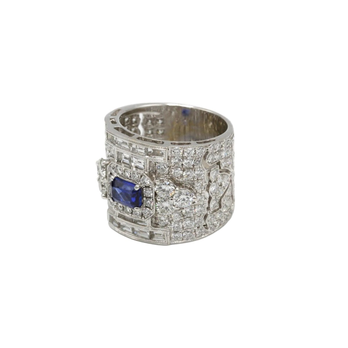 Bague Bandeau en or blanc, saphir et diamants - Castafiore