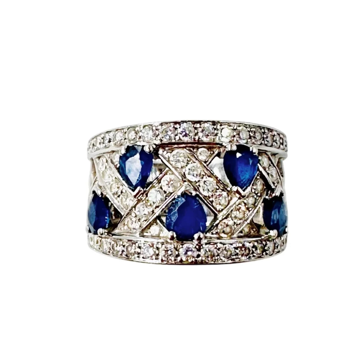 Bague Bandeau en or blanc, saphirs et diamants - Castafiore