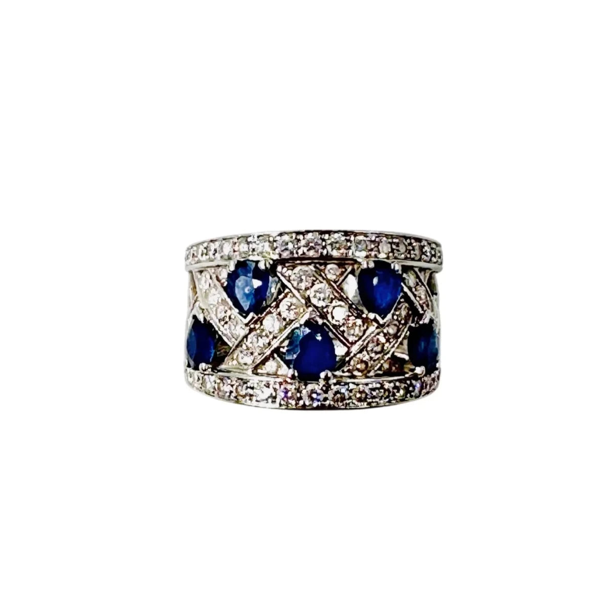 Bague Bandeau en or blanc, saphirs et diamants - Castafiore