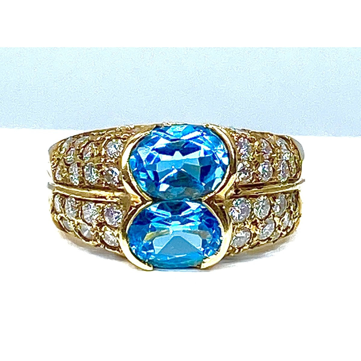 Bague bandeau en or jaune 18 carats,topaze et diamants - Castafiore