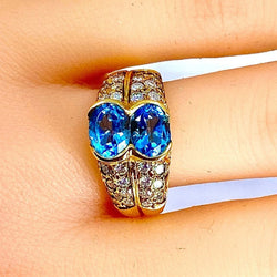 Bague bandeau en or jaune 18 carats,topaze et diamants - Castafiore