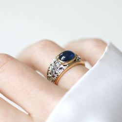 Bague Bandeau en or jaune, argent, saphir et diamants - Castafiore