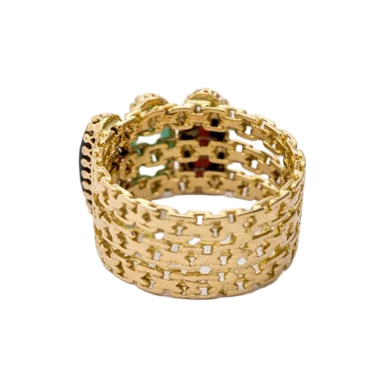 Bague Bandeau en or jaune, calcédoine et grenats - Castafiore
