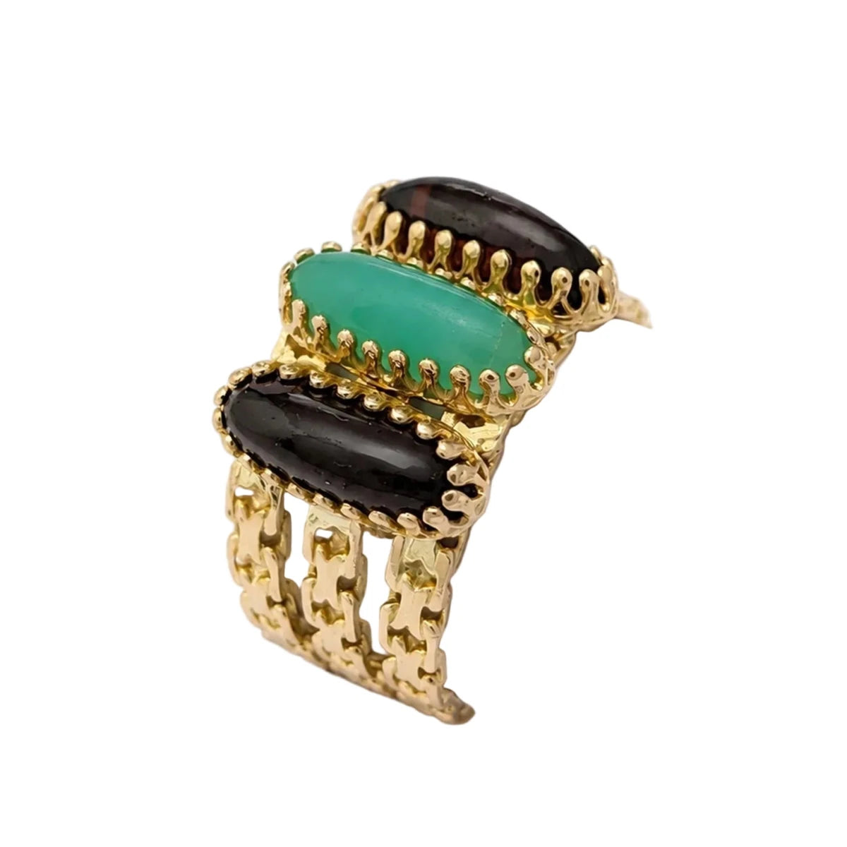 Bague Bandeau en or jaune, calcédoine et grenats - Castafiore