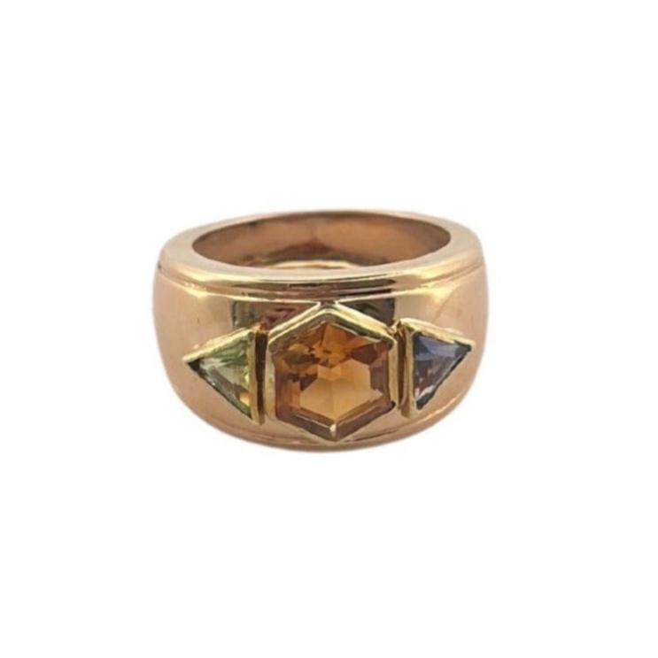 Bague Bandeau en or jaune citrine, tanzanite et péridot - Castafiore