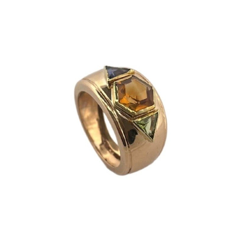 Bague Bandeau en or jaune citrine, tanzanite et péridot - Castafiore