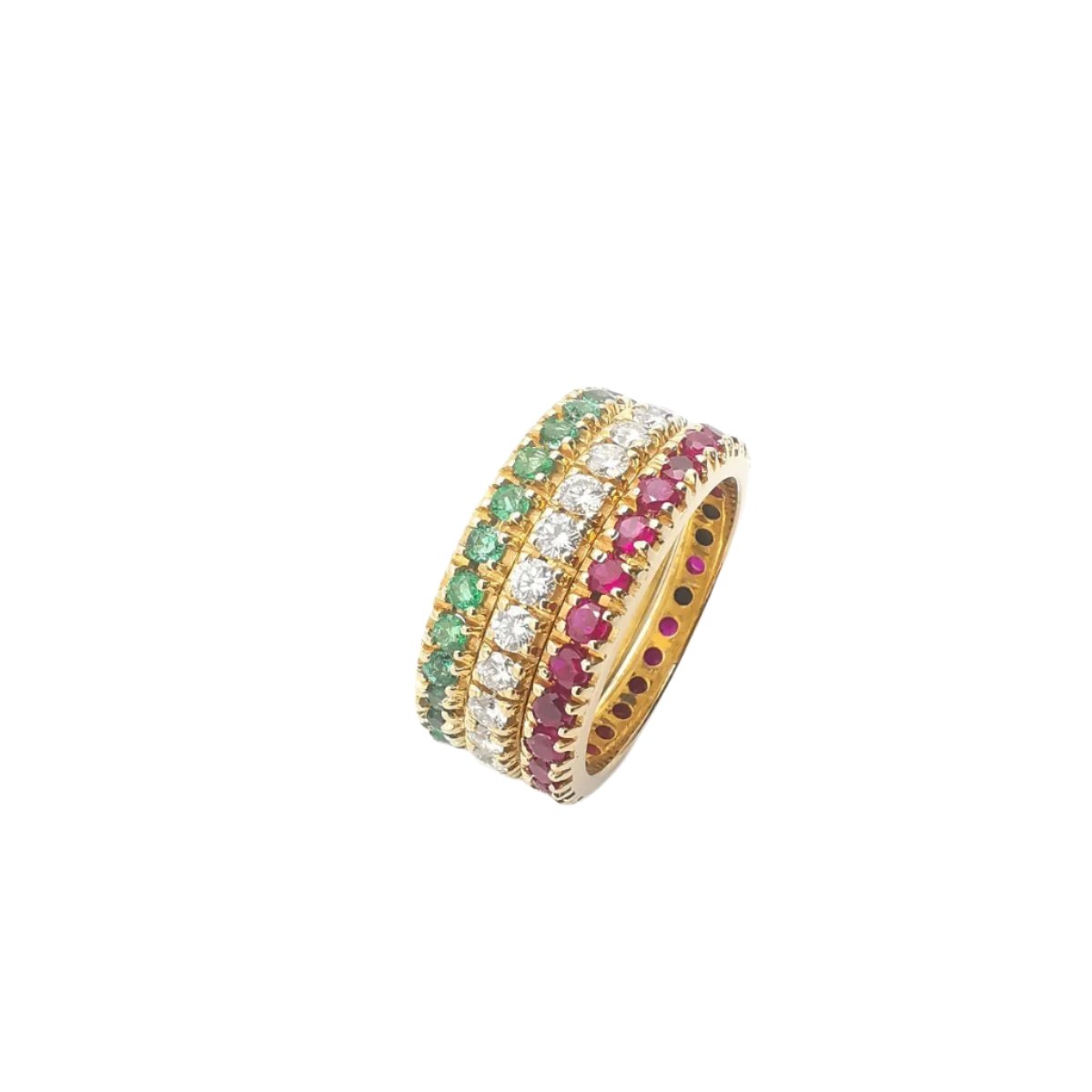 Bague Bandeau en or jaune, diamant, émeraude et rubis - Castafiore