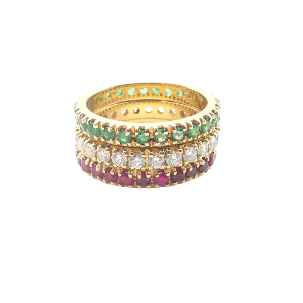 Bague Bandeau en or jaune, diamant, émeraude et rubis - Castafiore