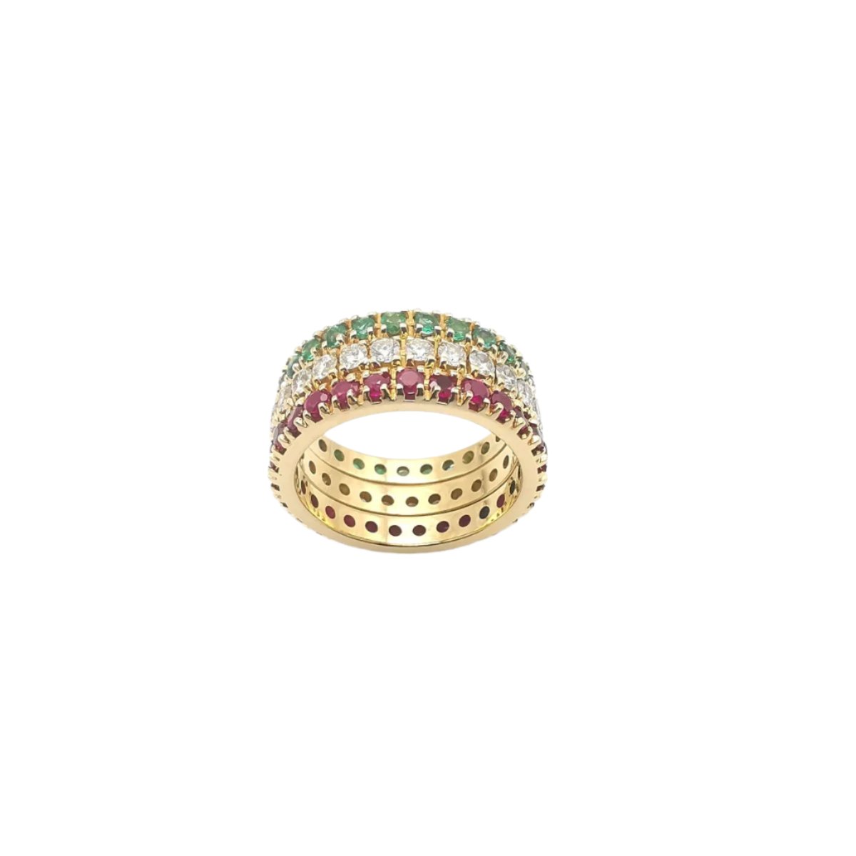 Bague Bandeau en or jaune, diamant, émeraude et rubis - Castafiore