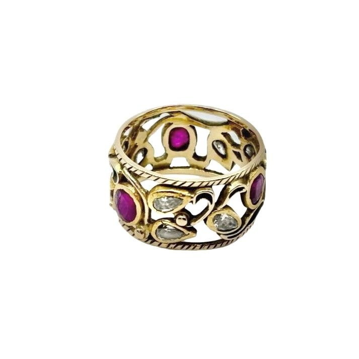 Bague Bandeau en or jaune, diamant et rubis - Castafiore
