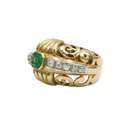 Bague Bandeau en or jaune, émeraude et diamants - Castafiore