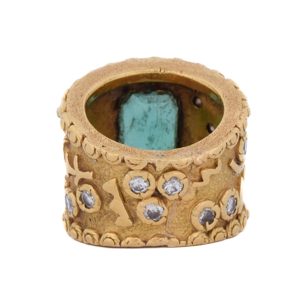 Bague Bandeau en or jaune, émeraude et diamants - Castafiore