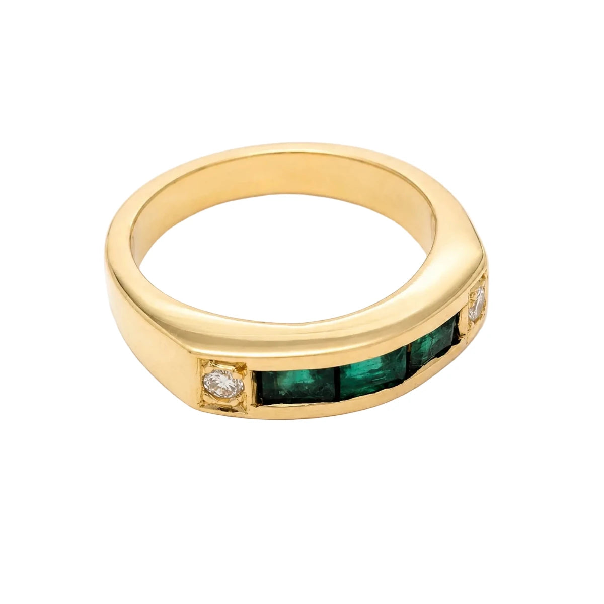 Bague Bandeau en or jaune, émeraudes et diamants - Castafiore