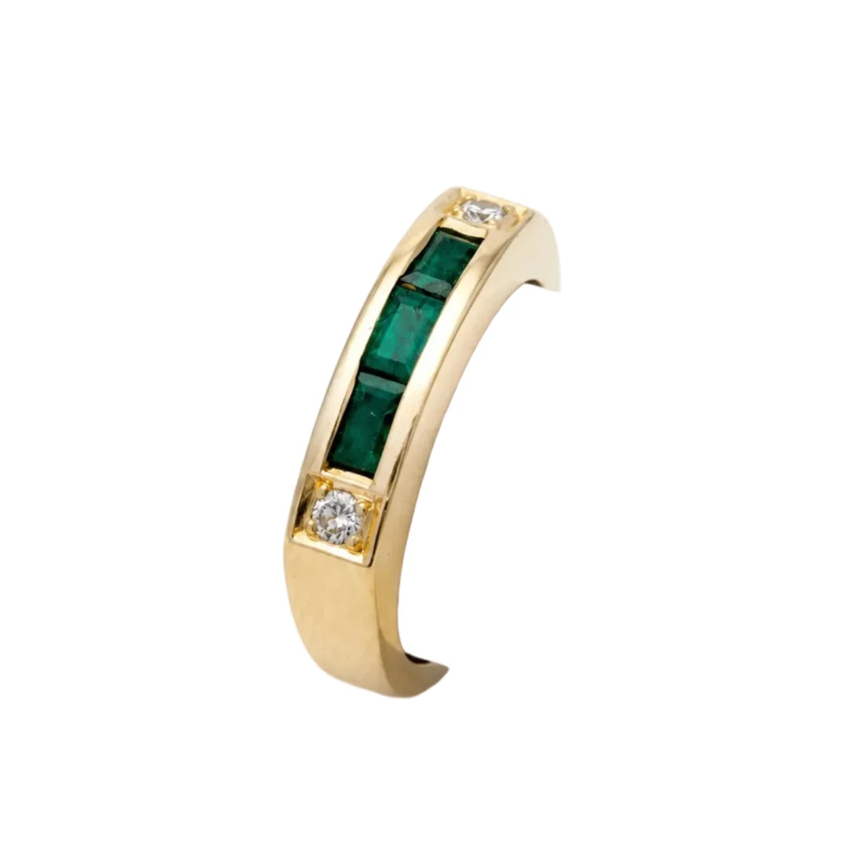 Bague Bandeau en or jaune, émeraudes et diamants - Castafiore