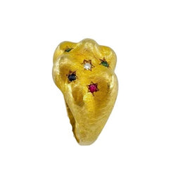 Bague Bandeau en or jaune, émeraudes, rubis, saphirs et diamant - Castafiore