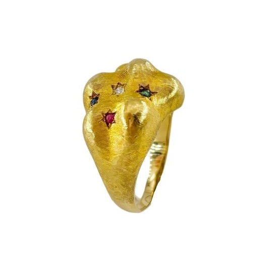 Bague Bandeau en or jaune, émeraudes, rubis, saphirs et diamant - Castafiore