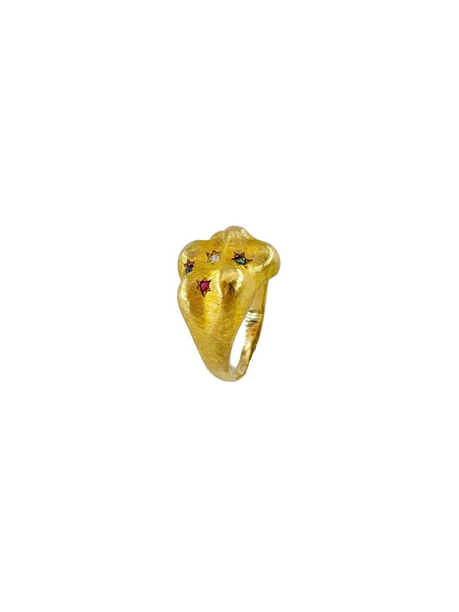 Bague Bandeau en or jaune, émeraudes, rubis, saphirs et diamant - Castafiore