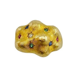 Bague Bandeau en or jaune, émeraudes, rubis, saphirs et diamant - Castafiore