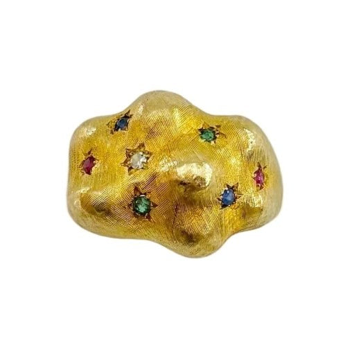 Bague Bandeau en or jaune, émeraudes, rubis, saphirs et diamant - Castafiore