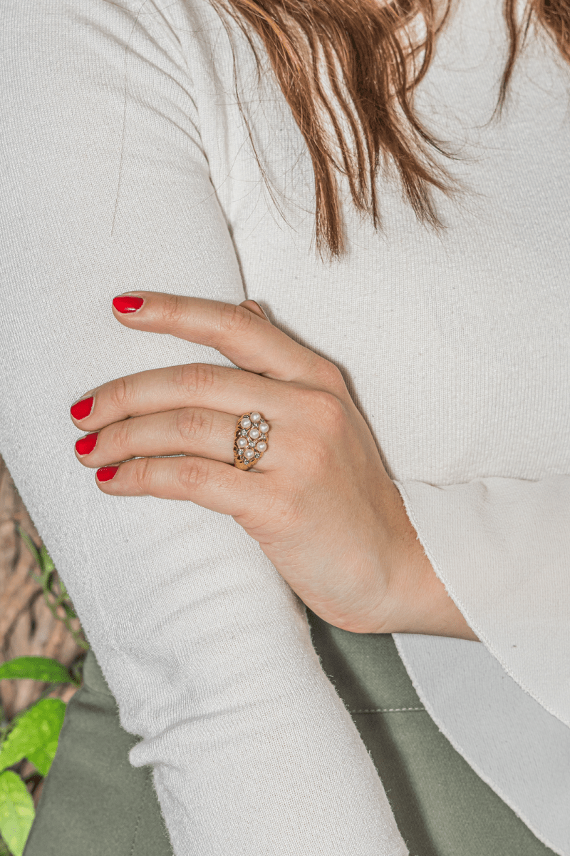 Bague Bandeau en or jaune et blanc, perle de culture et diamants - Castafiore