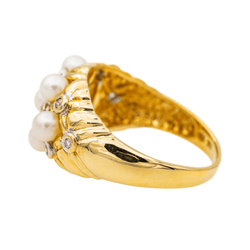 Bague Bandeau en or jaune et blanc, perle de culture et diamants - Castafiore