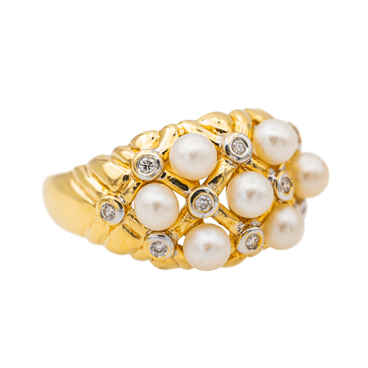Bague Bandeau en or jaune et blanc, perle de culture et diamants - Castafiore