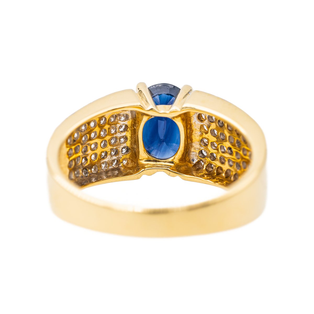 Bague bandeau en or jaune et blanc, saphir et diamant - Castafiore