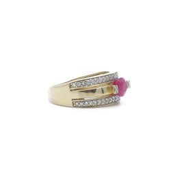 Bague bandeau en or jaune et or gris avec rubis et diamants - Castafiore