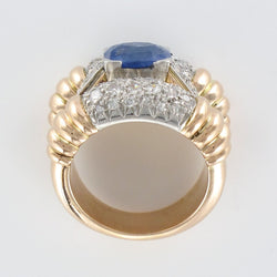 Bague Bandeau en or jaune et platine, saphir et diamants - Castafiore