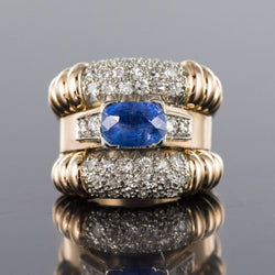 Bague Bandeau en or jaune et platine, saphir et diamants - Castafiore