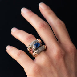 Bague Bandeau en or jaune et platine, saphir et diamants - Castafiore