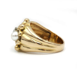 Bague Bandeau en or jaune, platine, perles et diamants - Castafiore