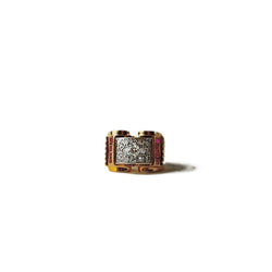 Bague Bandeau en or jaune, platine, rubis et diamants - Castafiore