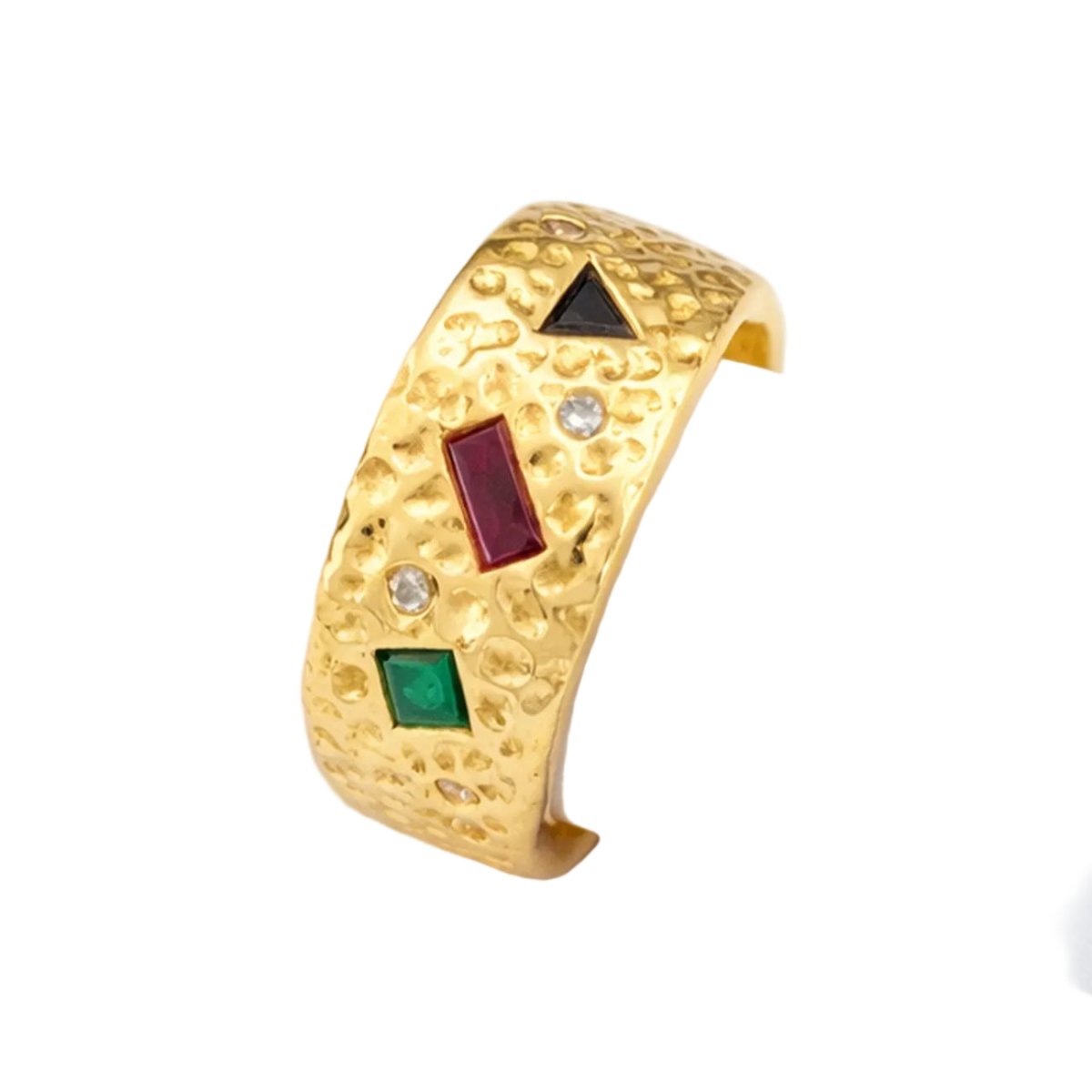 Bague Bandeau en or jaune, rubis, émeraude, saphir et diamants - Castafiore