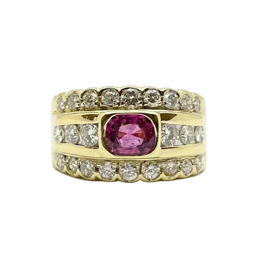 Bague Bandeau en or jaune, rubis et diamants - Castafiore