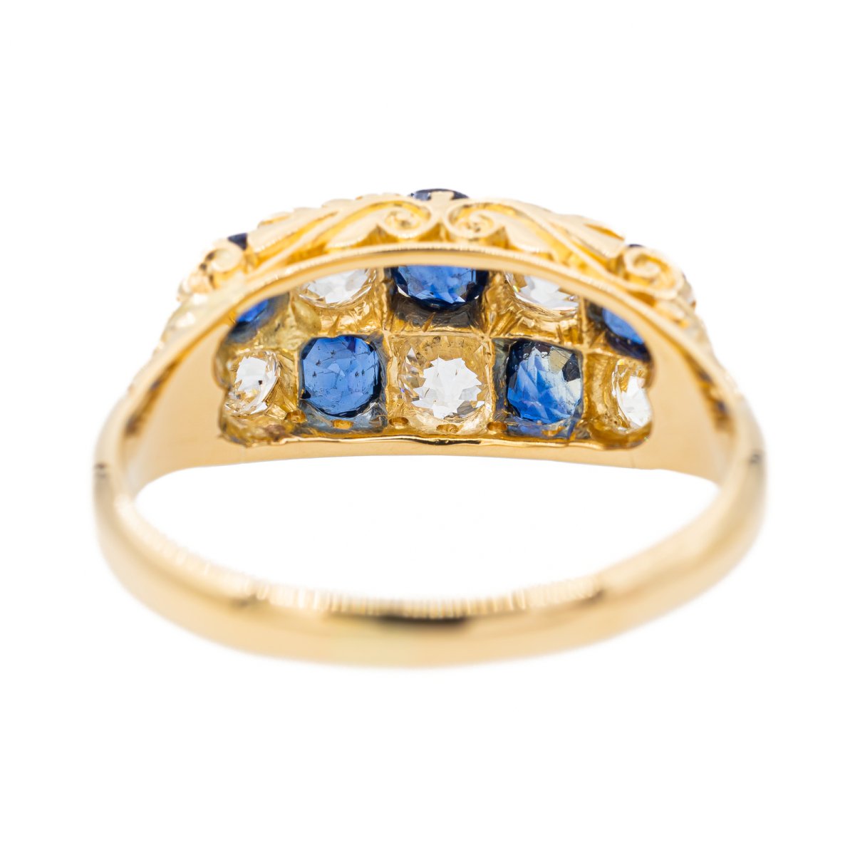 Bague Bandeau en or jaune, saphir et diamant - Castafiore