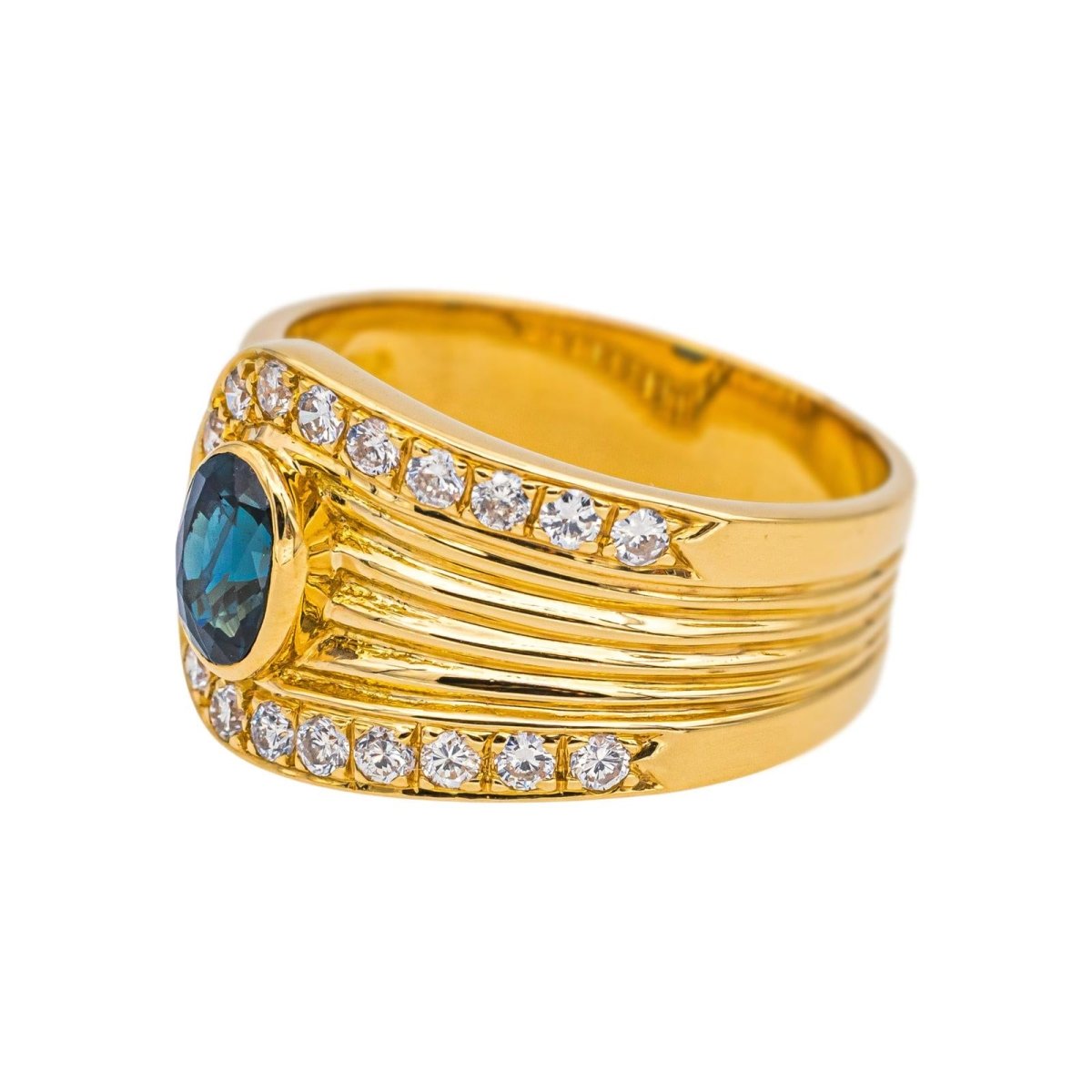 Bague Bandeau en or jaune, saphir et diamants - Castafiore