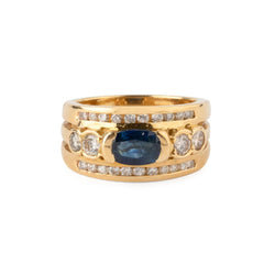 Bague Bandeau en or jaune, saphir et diamants - Castafiore