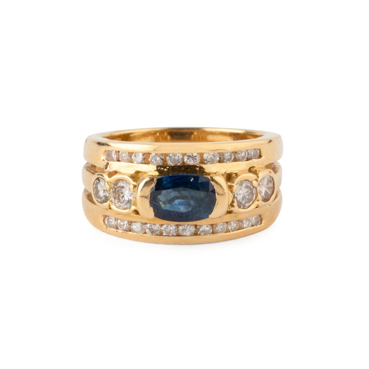 Bague Bandeau en or jaune, saphir et diamants - Castafiore