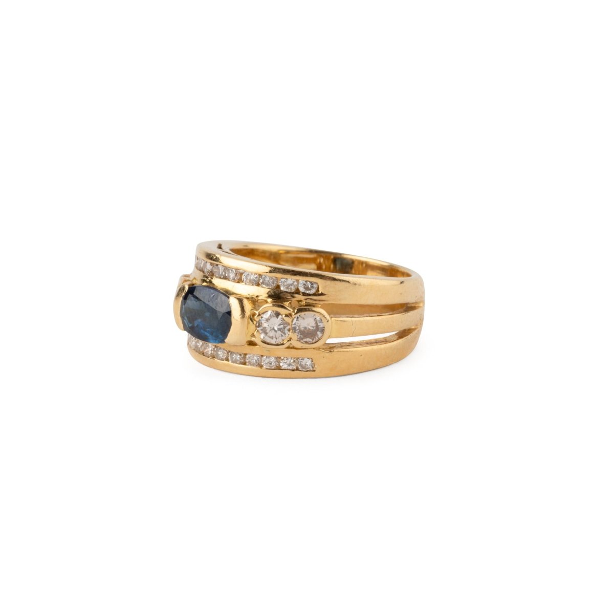 Bague Bandeau en or jaune, saphir et diamants - Castafiore