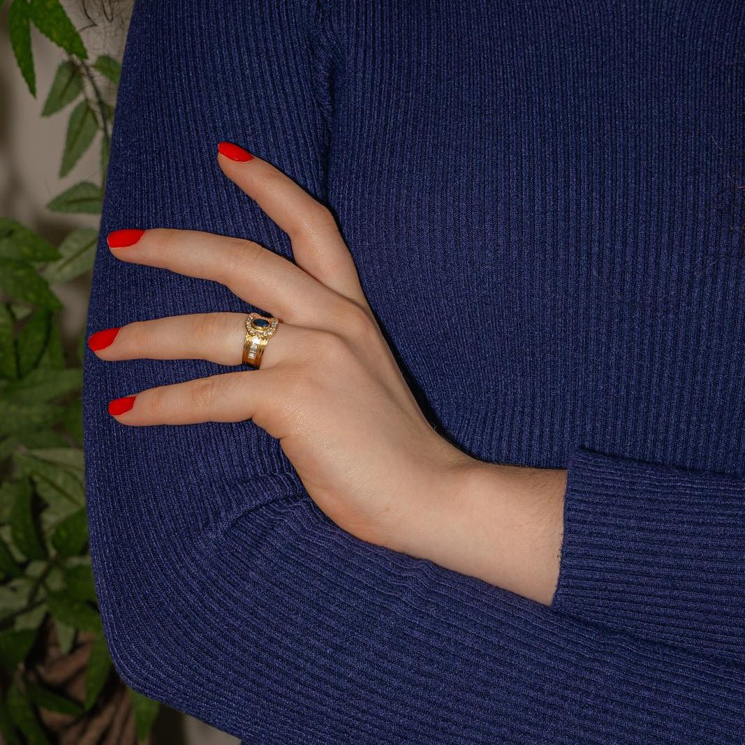 Bague Bandeau en or jaune, saphir et diamants - Castafiore