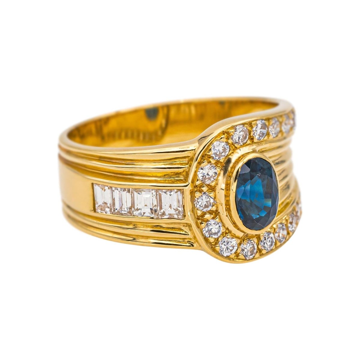 Bague Bandeau en or jaune, saphir et diamants - Castafiore